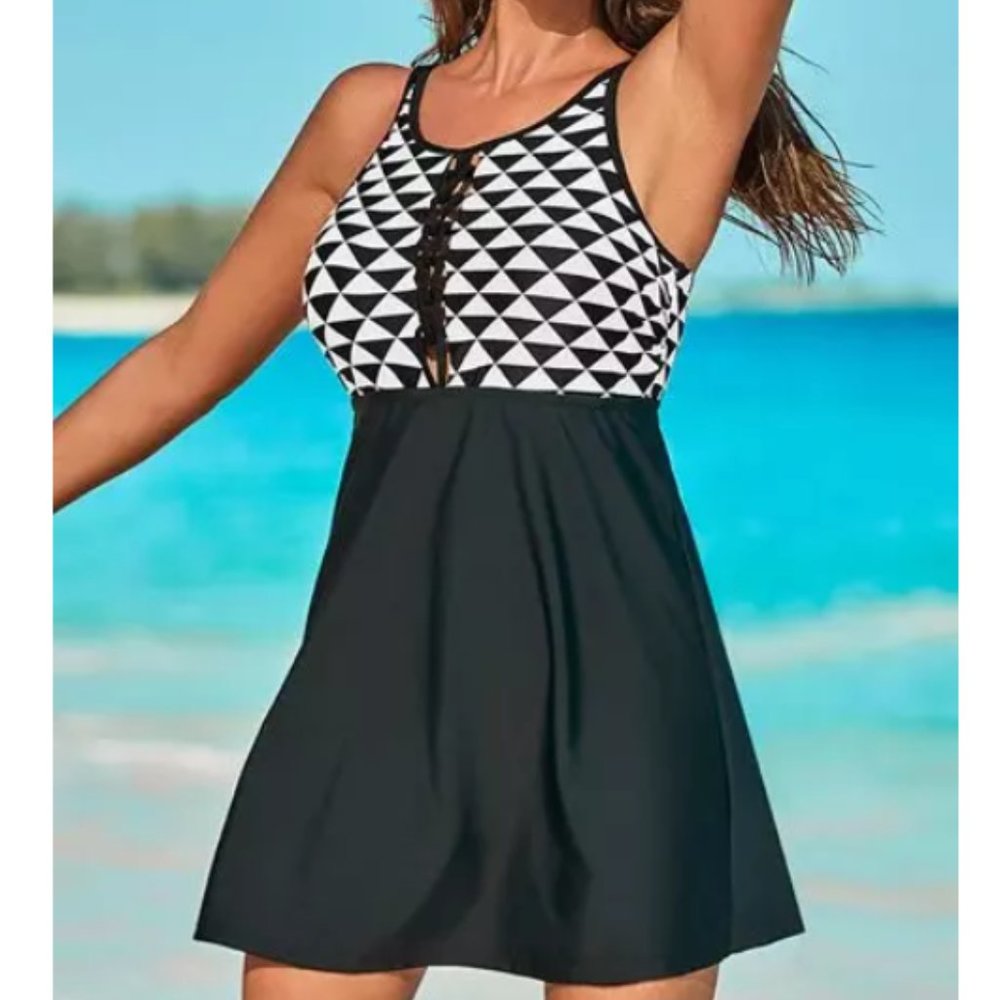 Nwt Peekaboo Macrame Neck Winner Swimdress Swimsuits For All Size 24